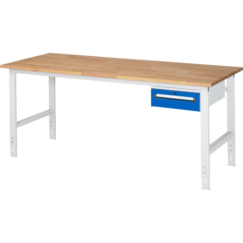 Produktabbildung Nr. 1: RAU Établi réglable en hauteur série TOM, HxlxP 760-1 080 x 2 500 x 800 mm, 2 tiroirs, Plan de travail en hêtre massif
