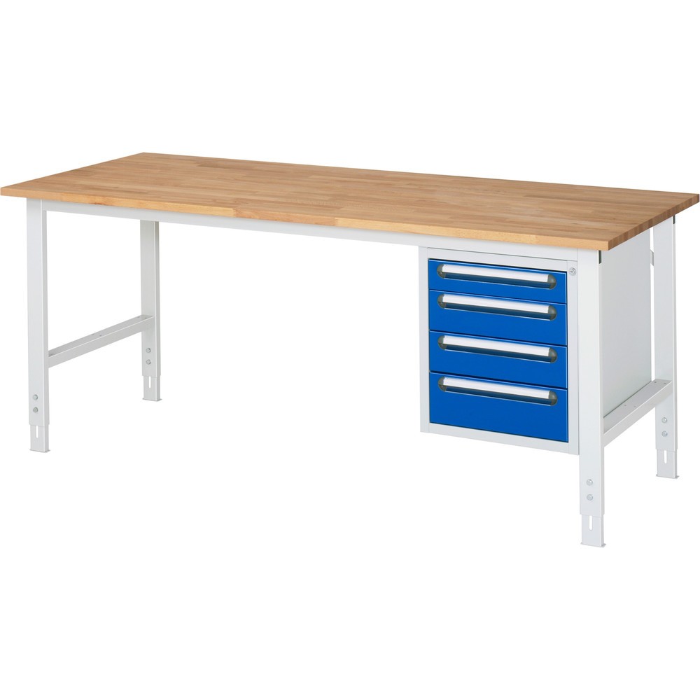 Produktabbildung Nr. 1: RAU Établi réglable en hauteur série TOM, HxlxP 760-1 080 x 2 500 x 800 mm, 2 tiroirs, Plan de travail en hêtre massif