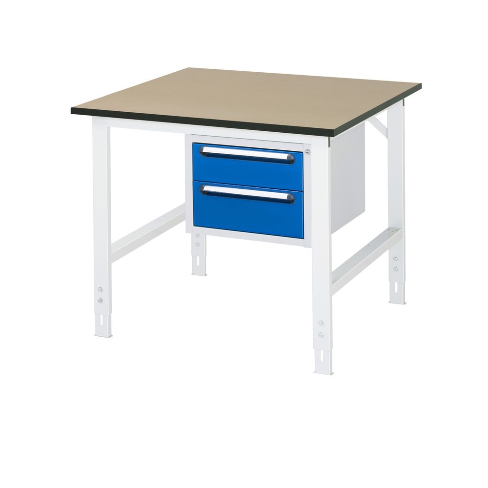Produktabbildung Nr. 1: RAU Établi réglable en hauteur série TOM, HxlxP 760-1 080 x 1 000 x 1 000 mm, 2 tiroirs, Plan de travail en MDF