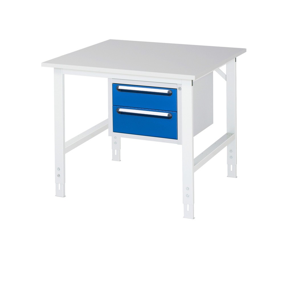 Produktabbildung Nr. 1: RAU Table de travail réglable en hauteur Série TOM, HxlxP 760-1 080 x 1 000 x 1 000 mm, 2 tiroirs, plan de travail avec revêtement en mélamine