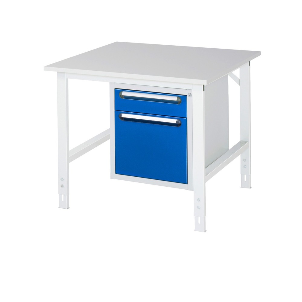 Produktabbildung Nr. 1: RAU Table de travail réglable en hauteur Série TOM, HxlxP 760-1 080 x 1 000 x 1 000 mm, 2 tiroirs, plan de travail avec revêtement en mélamine