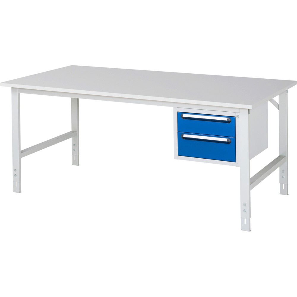 Produktabbildung Nr. 1: RAU Table de travail réglable en hauteur Série TOM, HxlxP 760-1 080 x 2 500 x 1 000 mm, 2 tiroirs, plan de travail avec revêtement en mélamine