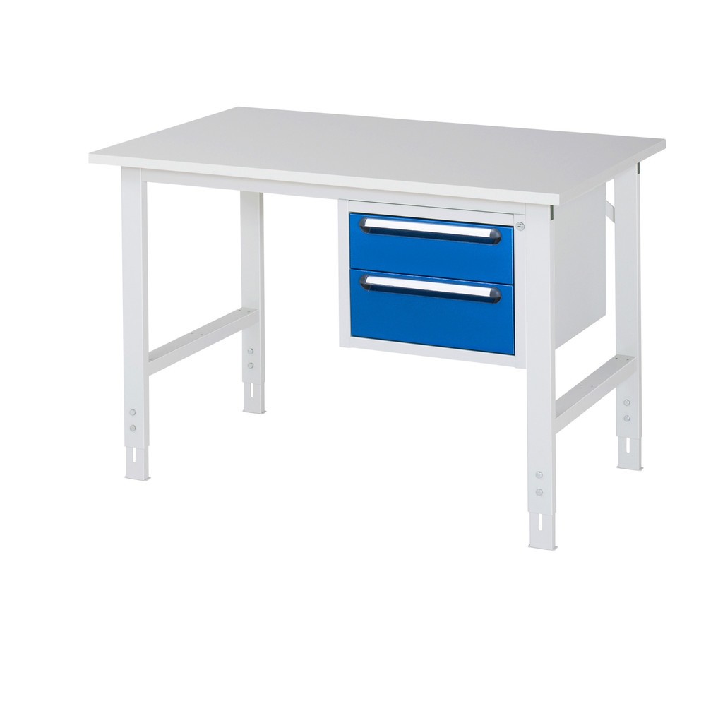 N° de l'image du produit 1 : RAU Table de travail réglable en hauteur Série TOM, HxlxP 760-1 080 x 1 250 x 800 mm, 2 tiroirs, plan de travail avec revêtement en mélamine