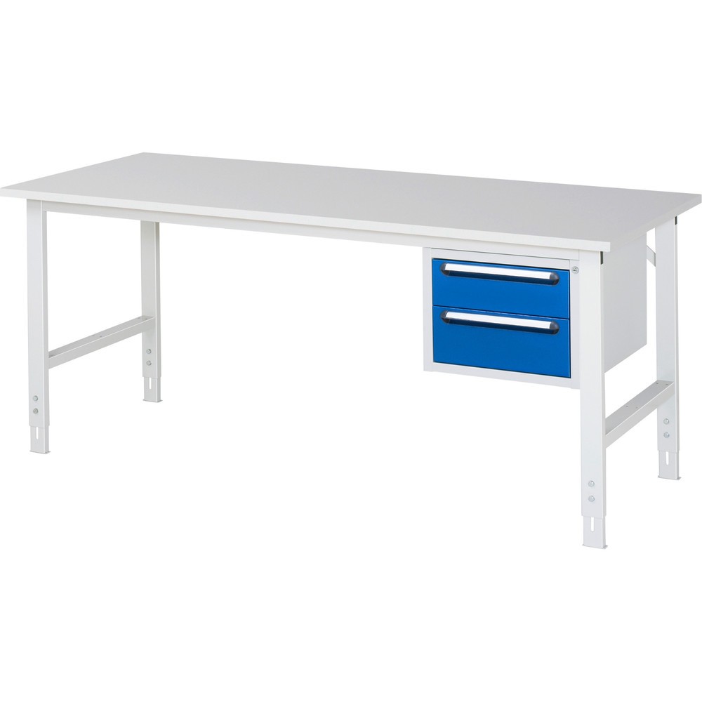 Produktabbildung Nr. 1: RAU Table de travail réglable en hauteur Série TOM, HxlxP 760-1 080 x 2 500 x 800 mm, 2 tiroirs, plan de travail avec revêtement en mélamine