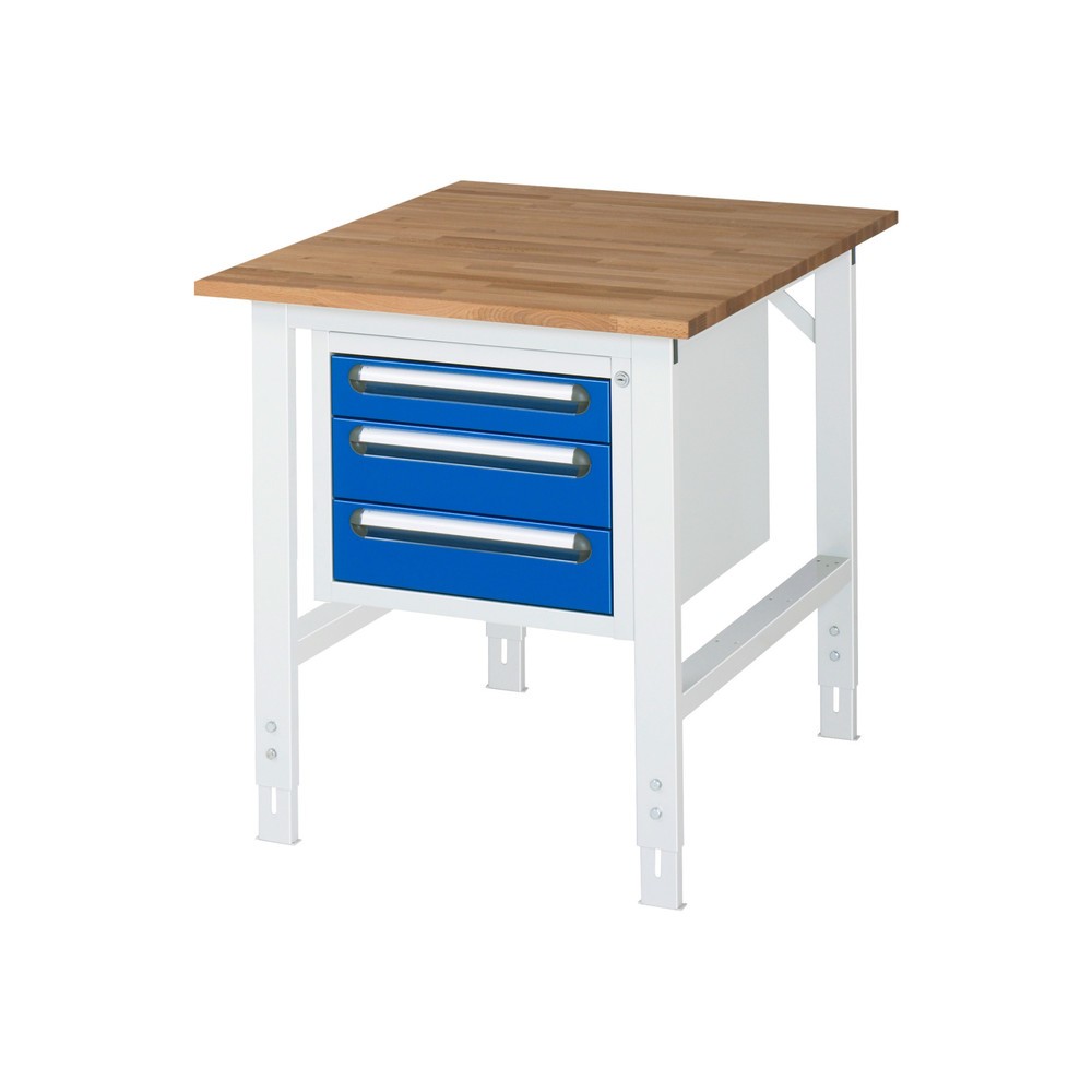 Produktabbildung Nr. 1: RAU Établi réglable en hauteur série TOM, HxlxP 760-1 080 x 750 x 1 000 mm, 3 tiroirs, Plan de travail en hêtre massif