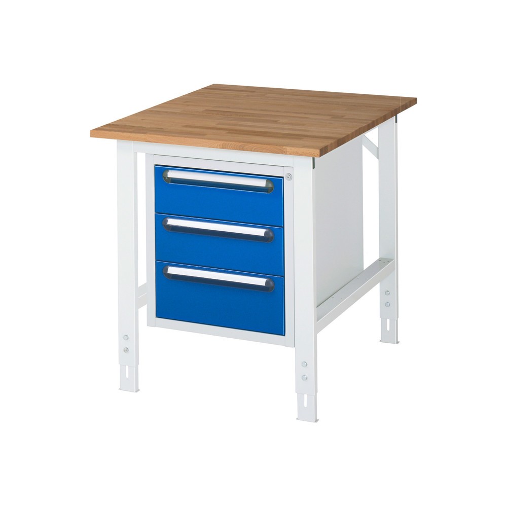 Produktabbildung Nr. 1: RAU Établi réglable en hauteur série TOM, HxlxP 760-1 080 x 750 x 1 000 mm, 3 tiroirs, Plan de travail en hêtre massif