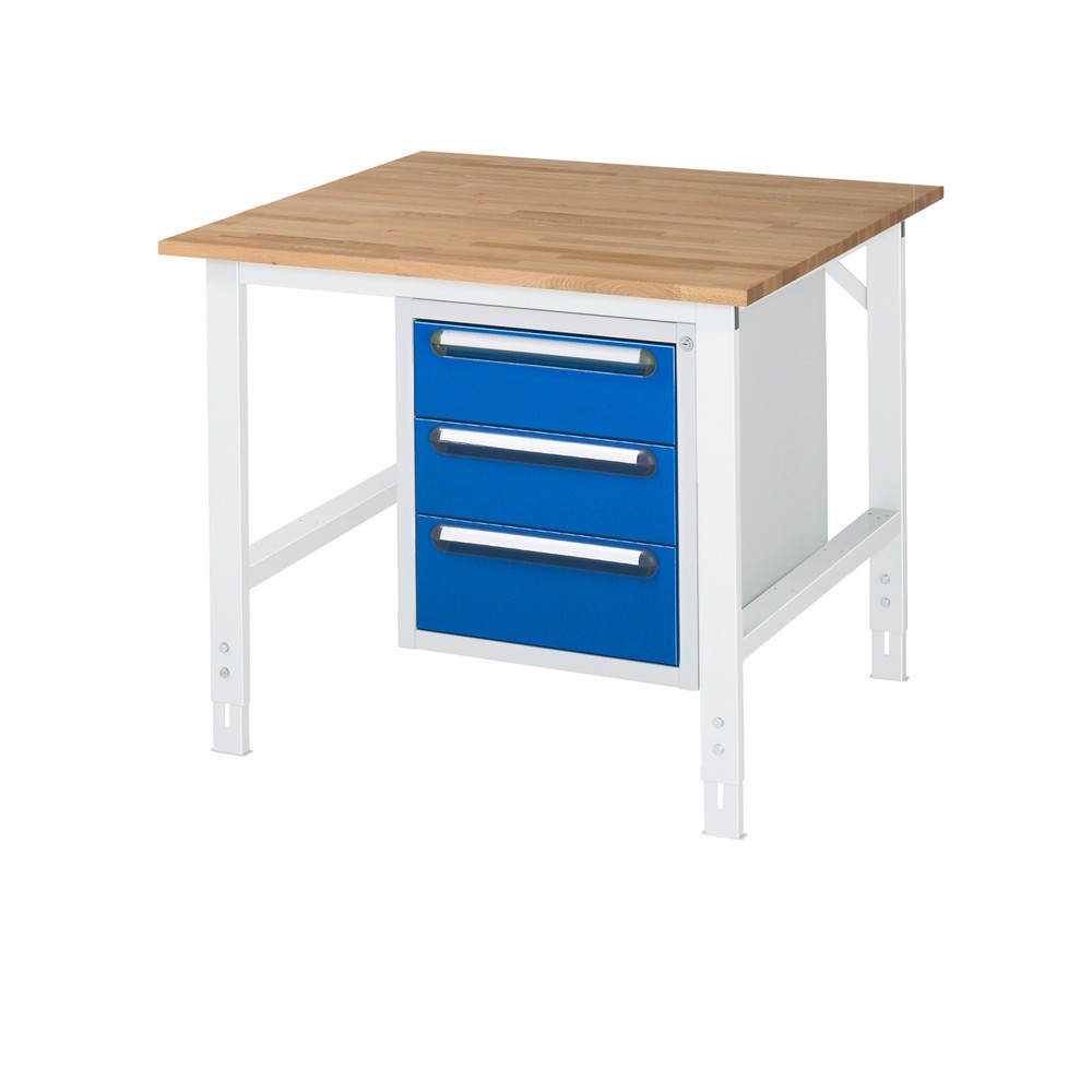Produktabbildung Nr. 1: RAU Établi réglable en hauteur série TOM, HxlxP 760-1 080 x 1 000 x 1 000 mm, 3 tiroirs, Plan de travail en hêtre massif