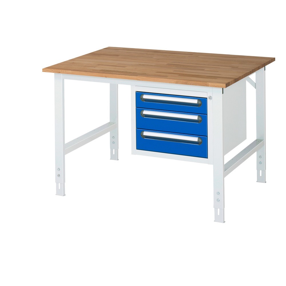 Produktabbildung Nr. 1: RAU Établi réglable en hauteur série TOM, HxlxP 760-1 080 x 1 250 x 1 000 mm, 3 tiroirs, Plan de travail en hêtre massif