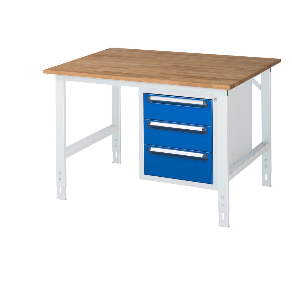 Produktabbildung Nr. 1: RAU Établi réglable en hauteur série TOM, HxlxP 760-1 080 x 1 250 x 1 000 mm, 3 tiroirs, Plan de travail en hêtre massif