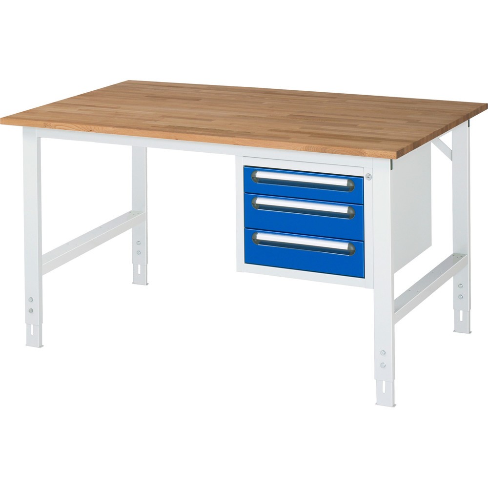 Produktabbildung Nr. 1: RAU Établi réglable en hauteur série TOM, HxlxP 760-1 080 x 1 500 x 1 000 mm, 3 tiroirs, Plan de travail en hêtre massif