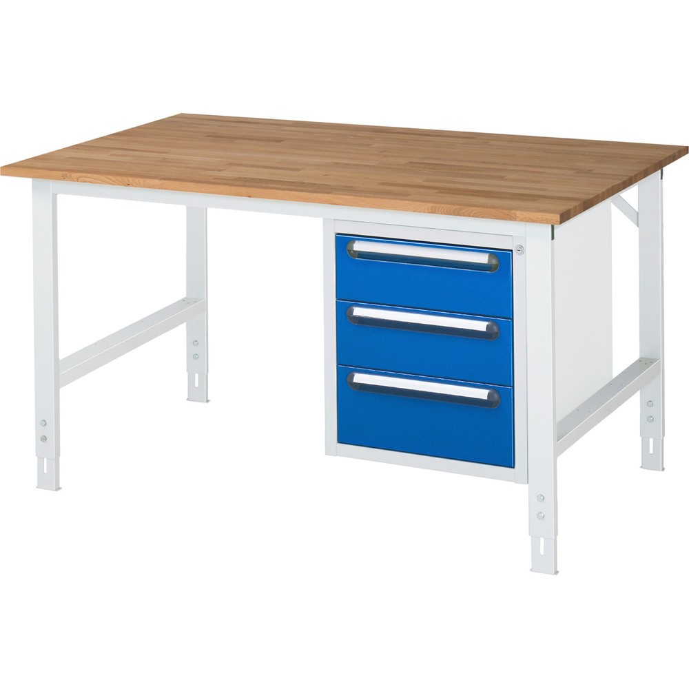 Produktabbildung Nr. 1: RAU Établi réglable en hauteur série TOM, HxlxP 760-1 080 x 1 500 x 1 000 mm, 3 tiroirs, Plan de travail en hêtre massif