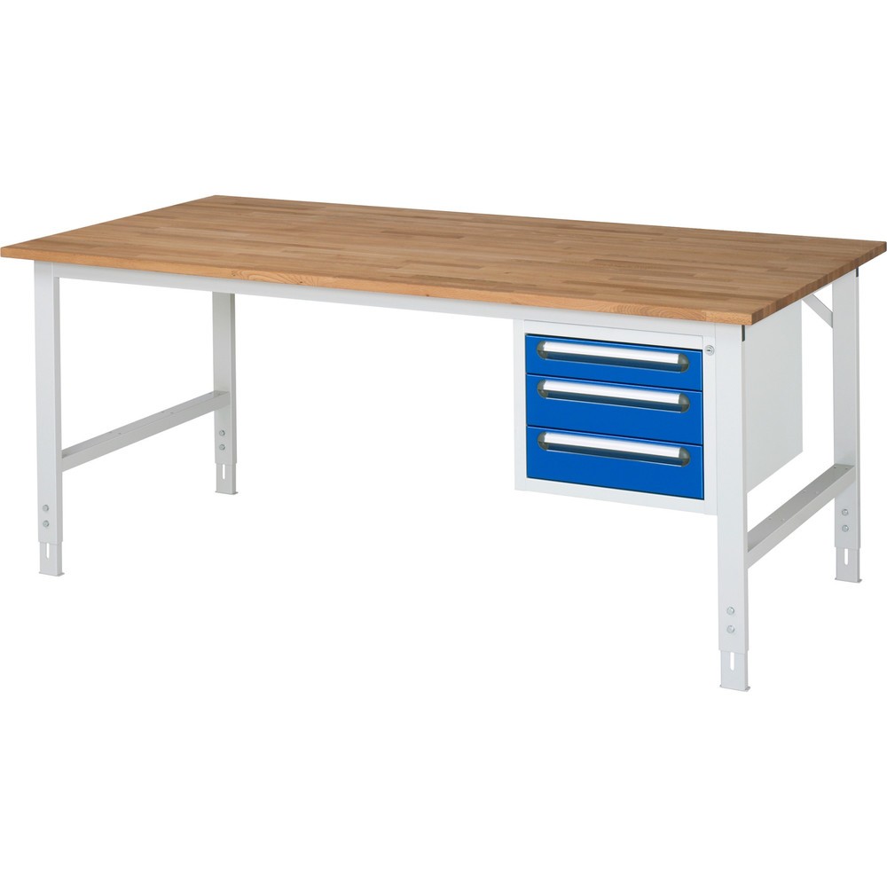 Produktabbildung Nr. 1: RAU Établi réglable en hauteur série TOM, HxlxP 760-1 080 x 2 500 x 1 000 mm, 3 tiroirs, Plan de travail en hêtre massif