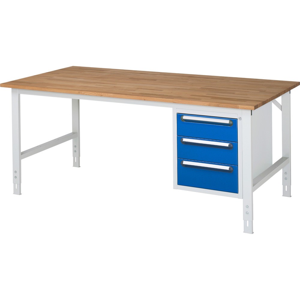 Produktabbildung Nr. 1: RAU Établi réglable en hauteur série TOM, HxlxP 760-1 080 x 2 500 x 1 000 mm, 3 tiroirs, Plan de travail en hêtre massif