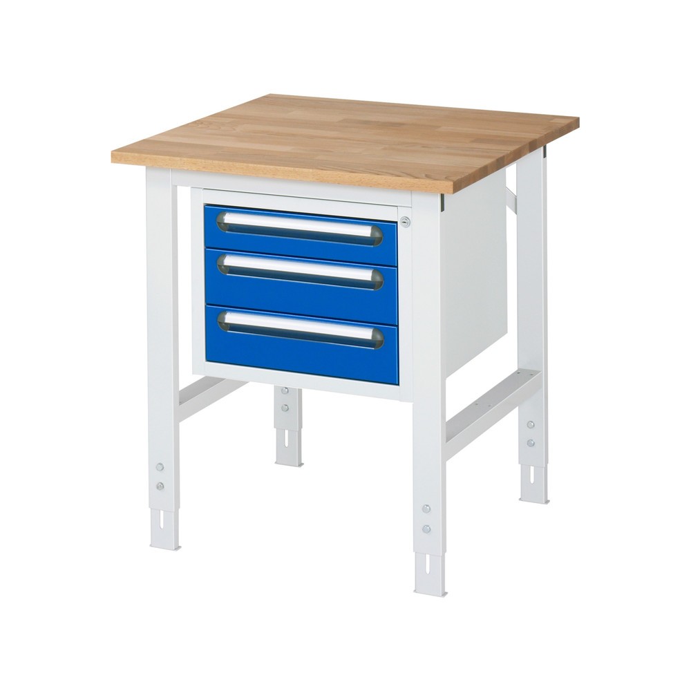 Produktabbildung Nr. 1: RAU Établi réglable en hauteur série TOM, HxlxP 760-1 080 x 750 x 800 mm, 3 tiroirs, Plan de travail en hêtre massif