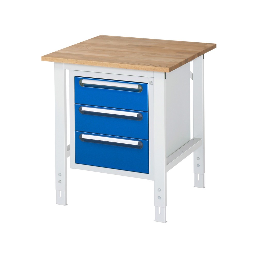 Produktabbildung Nr. 1: RAU Établi réglable en hauteur série TOM, HxlxP 760-1 080 x 750 x 800 mm, 3 tiroirs, Plan de travail en hêtre massif