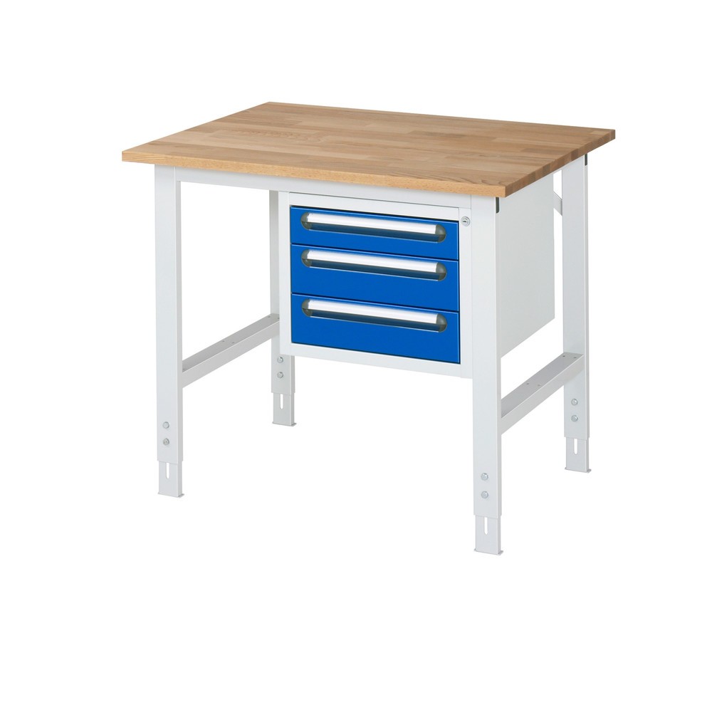 Produktabbildung Nr. 1: RAU Établi réglable en hauteur série TOM, HxlxP 760-1 080 x 1 000 x 800 mm, 3 tiroirs, Plan de travail en hêtre massif