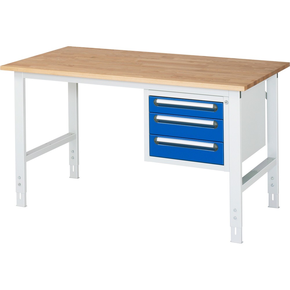 Produktabbildung Nr. 1: RAU Établi réglable en hauteur série TOM, HxlxP 760-1 080 x 1 500 x 800 mm, 3 tiroirs, Plan de travail en hêtre massif