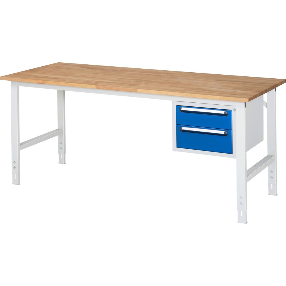 Produktabbildung Nr. 1: RAU Établi réglable en hauteur série TOM, HxlxP 760-1 080 x 2 500 x 800 mm, 3 tiroirs, Plan de travail en hêtre massif