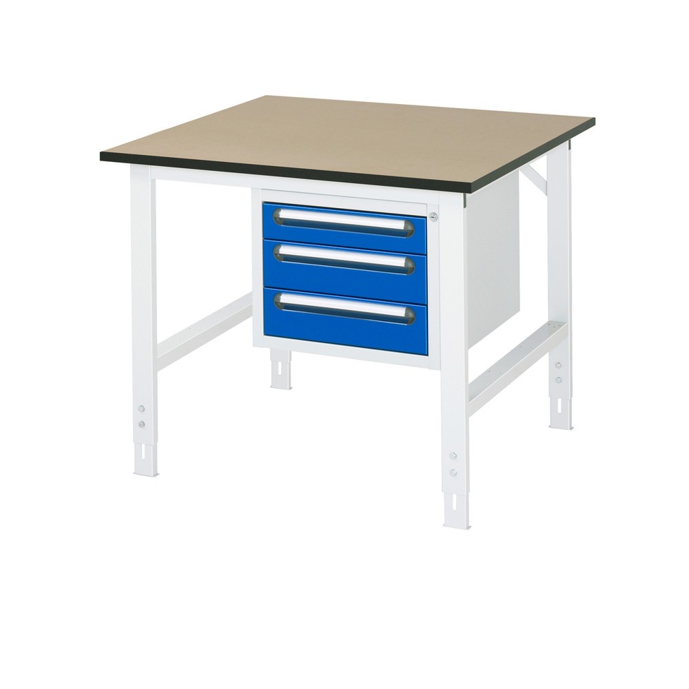 Produktabbildung Nr. 1: RAU Établi réglable en hauteur série TOM, HxlxP 760-1 080 x 1 000 x 1 000 mm, 3 tiroirs, Plan de travail en MDF