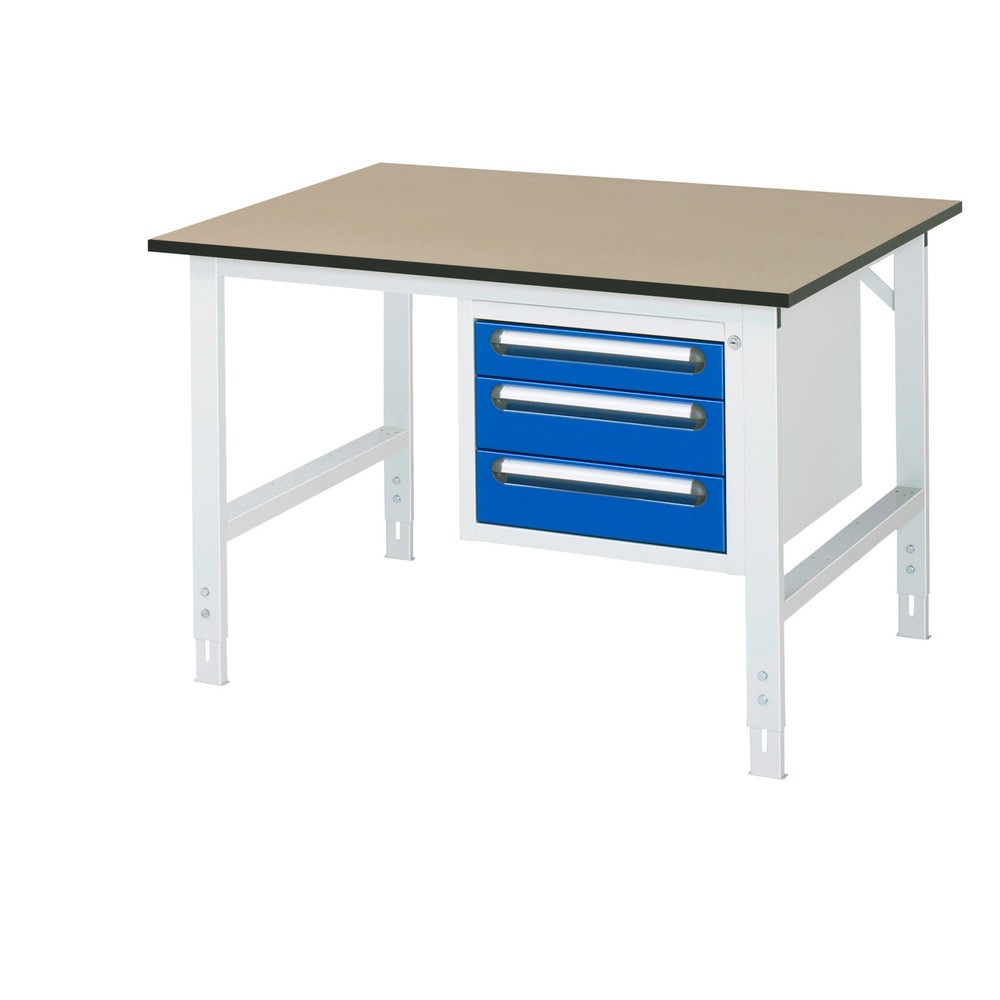 Produktabbildung Nr. 1: RAU Établi réglable en hauteur série TOM, HxlxP 760-1 080 x 1 250 x 1 000 mm, 3 tiroirs, Plan de travail en MDF