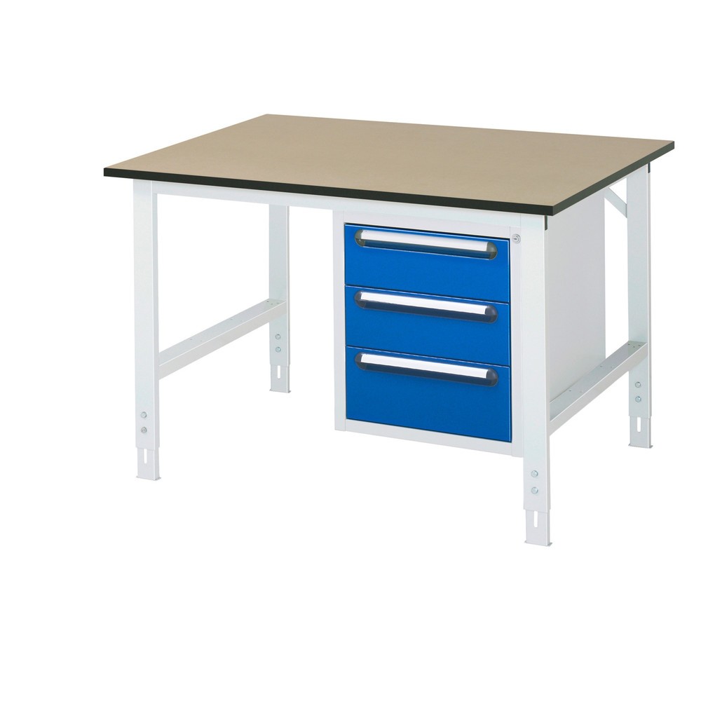 Produktabbildung Nr. 1: RAU Établi réglable en hauteur série TOM, HxlxP 760-1 080 x 1 250 x 1 000 mm, 3 tiroirs, Plan de travail en MDF