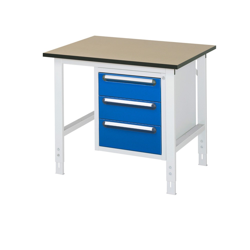 Illustration du produit: RAU Table de travail réglable en hauteur Série TOM, HxlxP 760-1 080 x 1 000 x 800 mm, 3 tiroirs, plan de travail en MDF