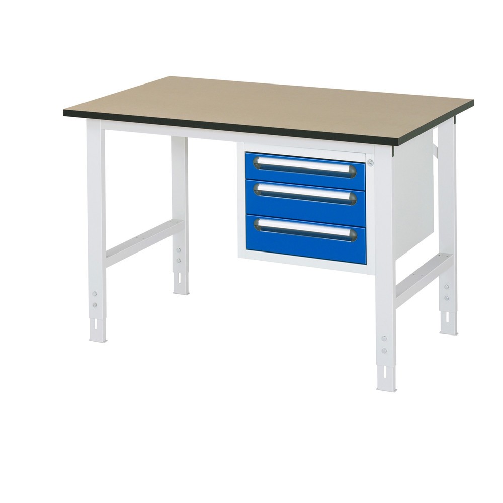 Produktabbildung Nr. 1: RAU Table de travail réglable en hauteur Série TOM, HxlxP 760-1 080 x 1 250 x 800 mm, 3 tiroirs, plan de travail en MDF