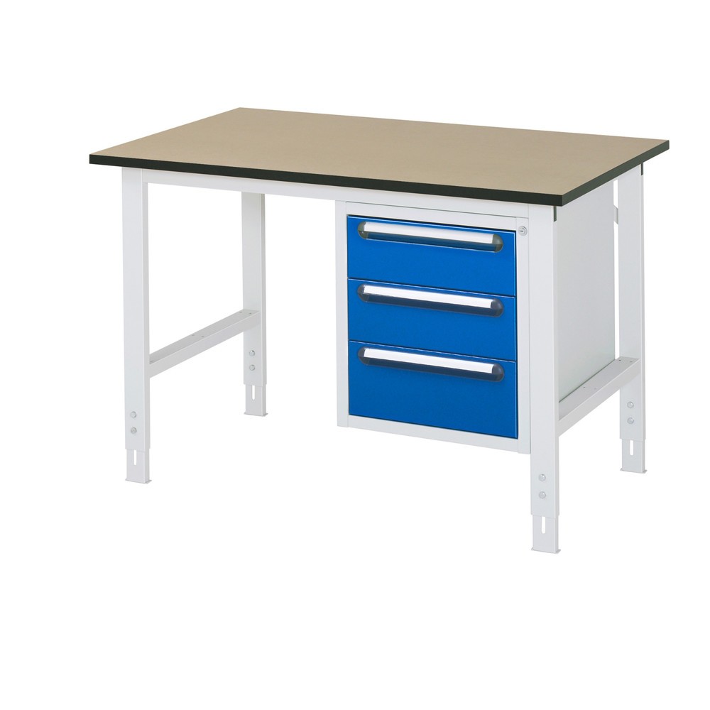 Produktabbildung Nr. 1: RAU Table de travail réglable en hauteur Série TOM, HxlxP 760-1 080 x 1 250 x 800 mm, 3 tiroirs, plan de travail en MDF