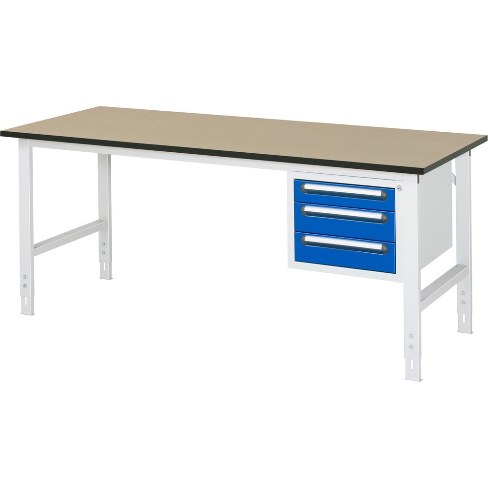 Produktabbildung Nr. 1: RAU Table de travail réglable en hauteur Série TOM, HxlxP 760-1 080 x 2 500 x 800 mm, 3 tiroirs, plan de travail en MDF