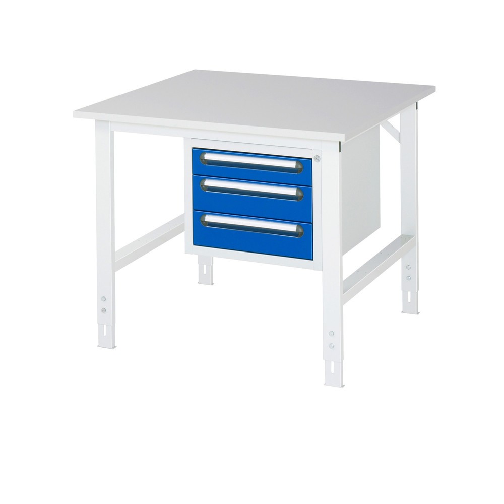Produktabbildung Nr. 1: RAU Table de travail réglable en hauteur Série TOM, HxlxP 760-1 080 x 1 000 x 1 000 mm, 3 tiroirs, plan de travail avec revêtement en mélamine