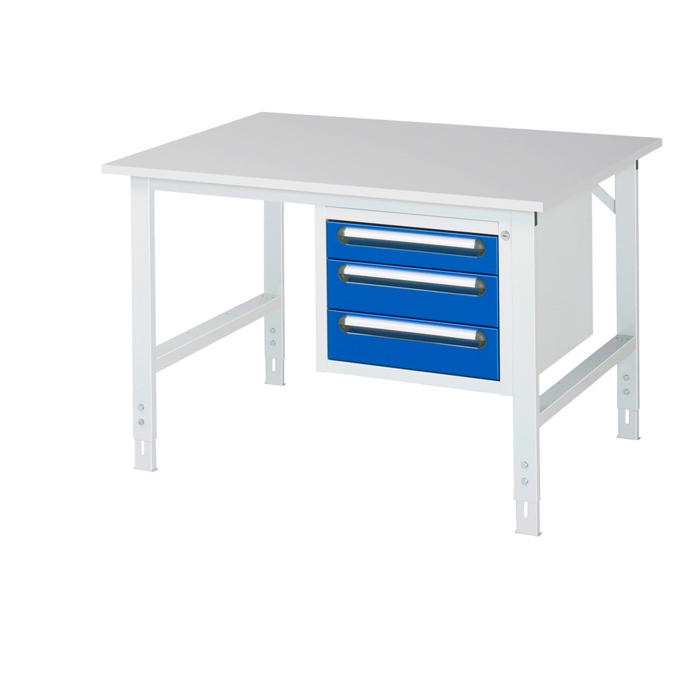 Produktabbildung Nr. 1: RAU Table de travail réglable en hauteur Série TOM, HxlxP 760-1 080 x 1 250 x 1 000 mm, 3 tiroirs, plan de travail avec revêtement en mélamine