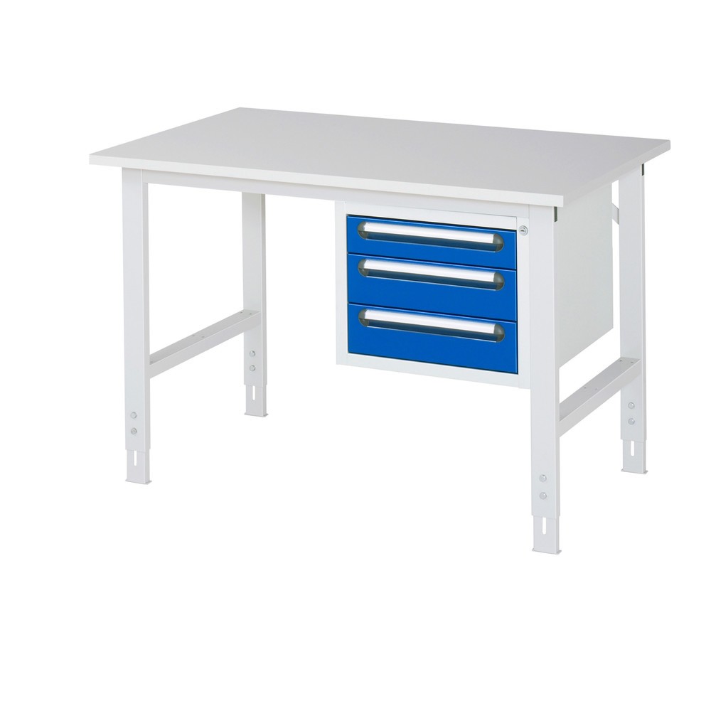 Produktabbildung Nr. 1: RAU Table de travail réglable en hauteur Série TOM, HxlxP 760-1 080 x 1 250 x 800 mm, 3 tiroirs, plan de travail avec revêtement en mélamine