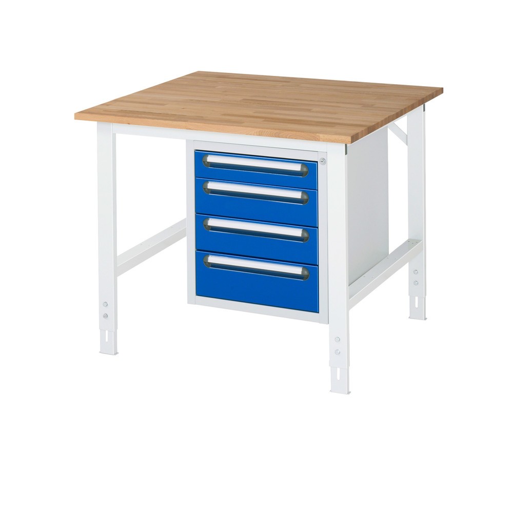 Produktabbildung Nr. 1: RAU Établi réglable en hauteur série TOM, HxlxP 760-1 080 x 1 000 x 1 000 mm, 4 tiroirs, Plan de travail en hêtre massif