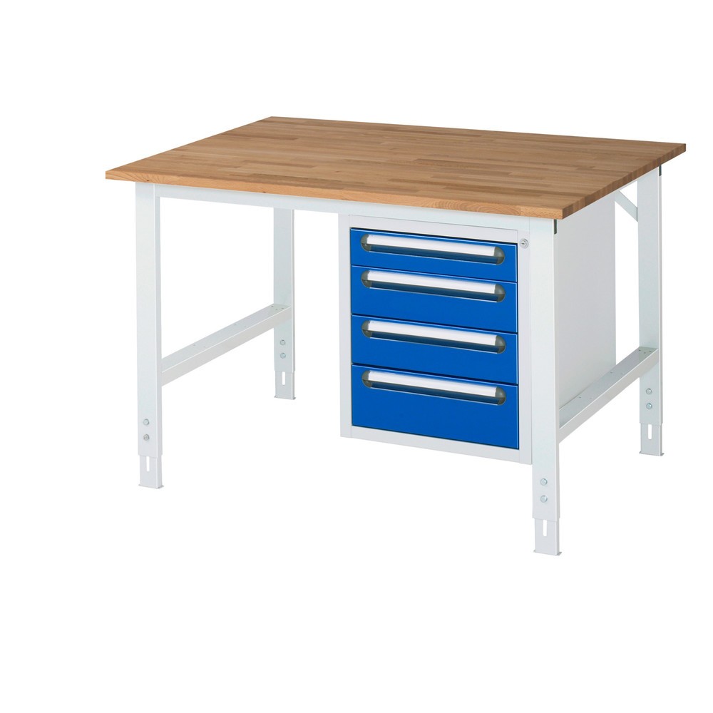 Produktabbildung Nr. 1: RAU Établi réglable en hauteur série TOM, HxlxP 760-1 080 x 1 250 x 1 000 mm, 4 tiroirs, Plan de travail en hêtre massif