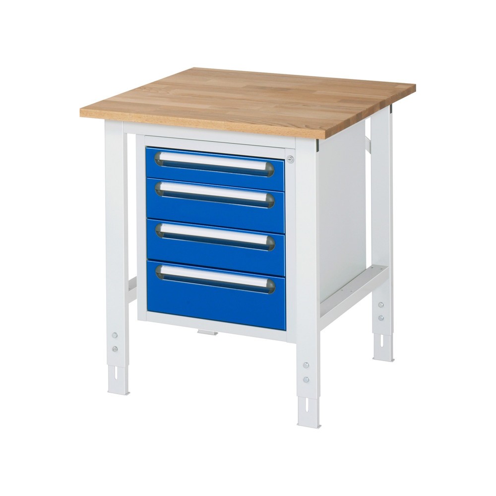 Illustration du produit: RAU Établi réglable en hauteur série TOM, HxlxP 760-1 080 x 750 x 800 mm, 4 tiroirs, Plan de travail en hêtre massif