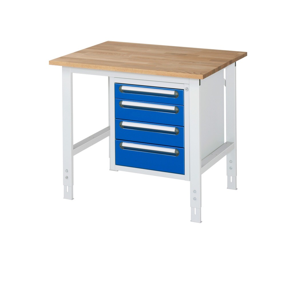 Produktabbildung Nr. 1: RAU Établi réglable en hauteur série TOM, HxlxP 760-1 080 x 1 000 x 800 mm, 4 tiroirs, Plan de travail en hêtre massif