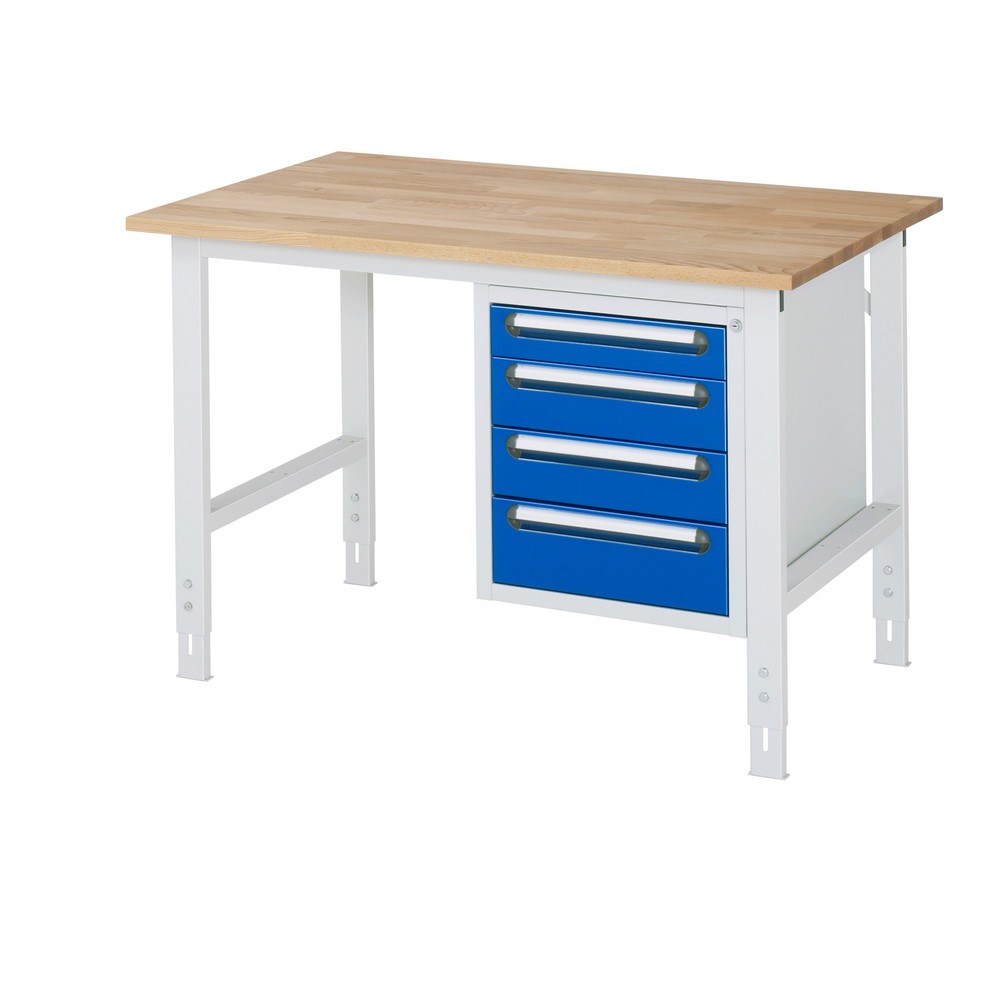 Produktabbildung Nr. 1: RAU Établi réglable en hauteur série TOM, HxlxP 760-1 080 x 1 250 x 800 mm, 4 tiroirs, Plan de travail en hêtre massif