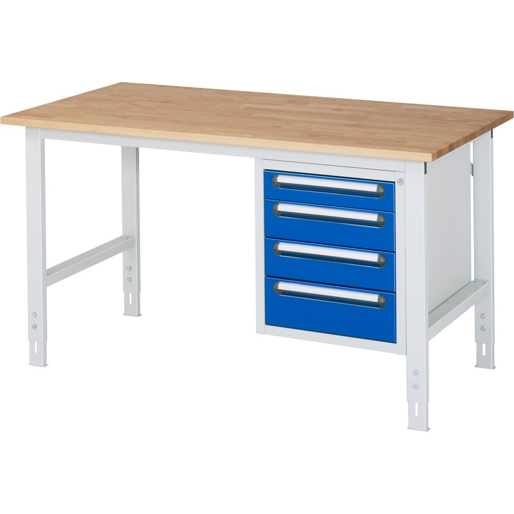 Produktabbildung Nr. 1: RAU Établi réglable en hauteur série TOM, HxlxP 760-1 080 x 1 500 x 800 mm, 4 tiroirs, Plan de travail en hêtre massif