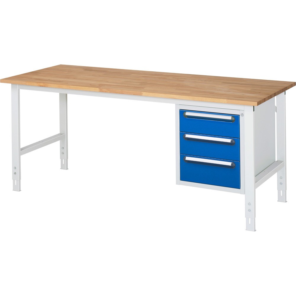 Produktabbildung Nr. 1: RAU Établi réglable en hauteur série TOM, HxlxP 760-1 080 x 2 500 x 800 mm, 4 tiroirs, Plan de travail en hêtre massif