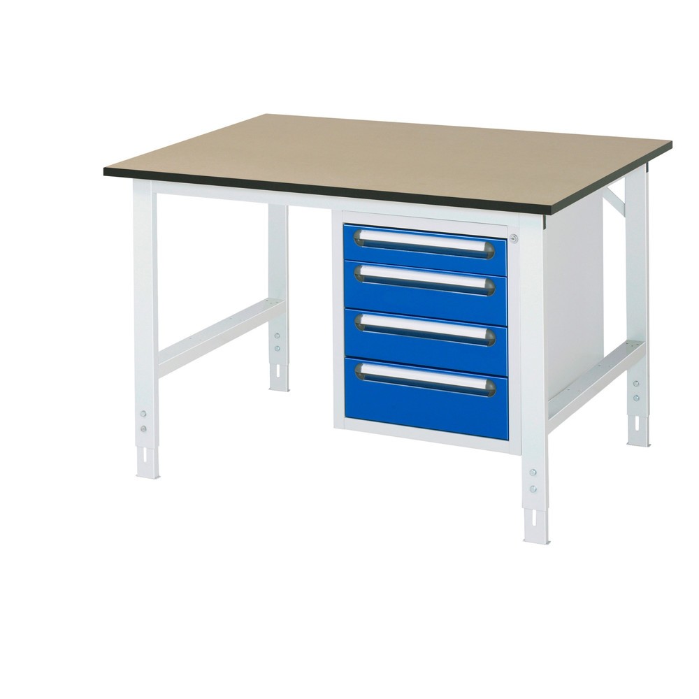 Produktabbildung Nr. 1: RAU Établi réglable en hauteur série TOM, HxlxP 760-1 080 x 1 250 x 1 000 mm, 4 tiroirs, Plan de travail en MDF