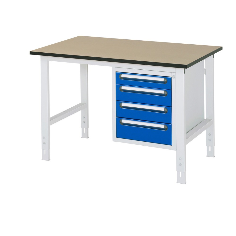 Produktabbildung Nr. 1: RAU Table de travail réglable en hauteur Série TOM, HxlxP 760-1 080 x 1 250 x 800 mm, 4 tiroirs, plan de travail en MDF
