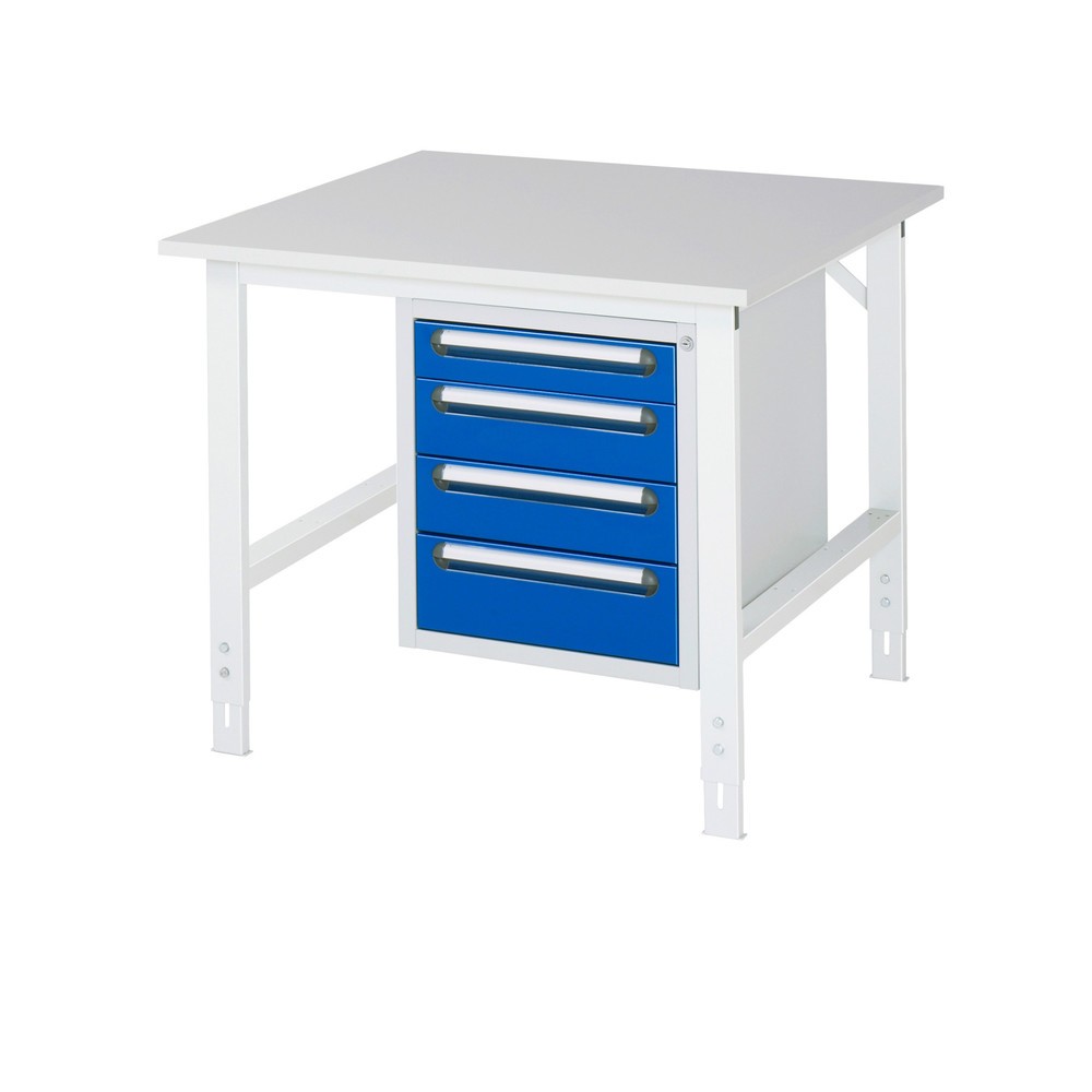 Produktabbildung Nr. 1: RAU Table de travail réglable en hauteur Série TOM, HxlxP 760-1 080 x 1 000 x 1 000 mm, 4 tiroirs, plan de travail avec revêtement en mélamine