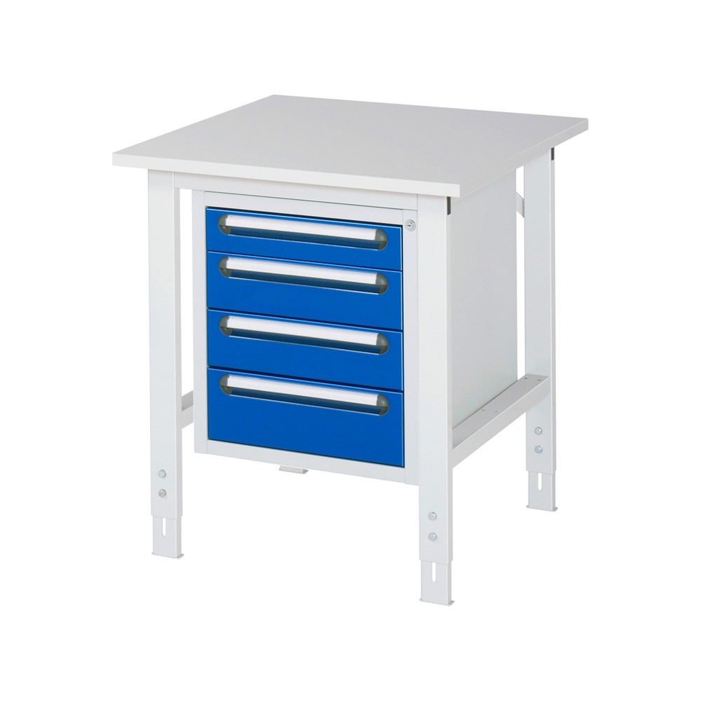 Illustration du produit: RAU Table de travail réglable en hauteur Série TOM, HxlxP 760-1 080 x 750 x 800 mm, 4 tiroirs, plan de travail avec revêtement en mélamine