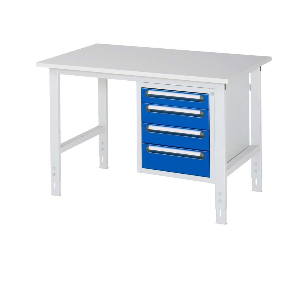 Produktabbildung Nr. 1: RAU Table de travail réglable en hauteur Série TOM, HxlxP 760-1 080 x 1 250 x 800 mm, 4 tiroirs, plan de travail avec revêtement en mélamine