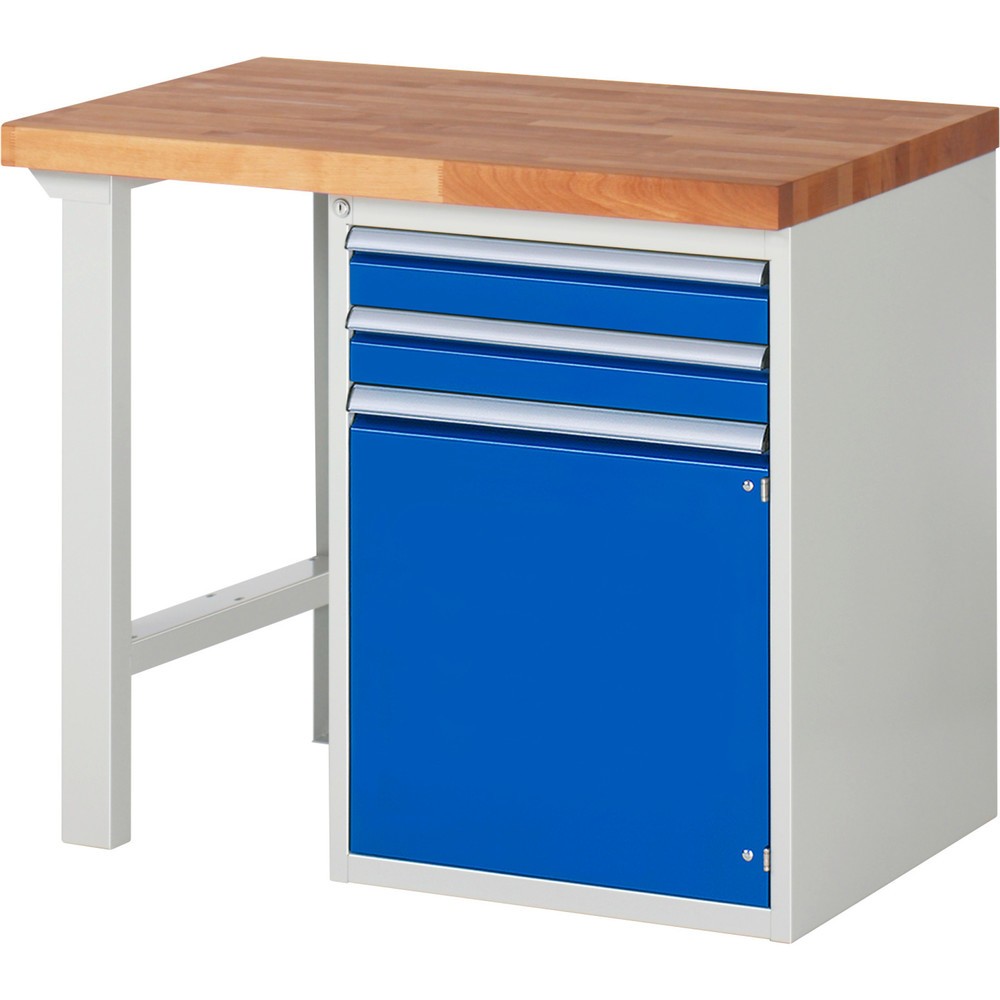 Illustration du produit: RAU Établi série 7000, 1 caisson, HxlxP 890 x 1 000 x 700 mm, 2 tiroirs extractible à 90 %, 1 porte battante, 1 tablette