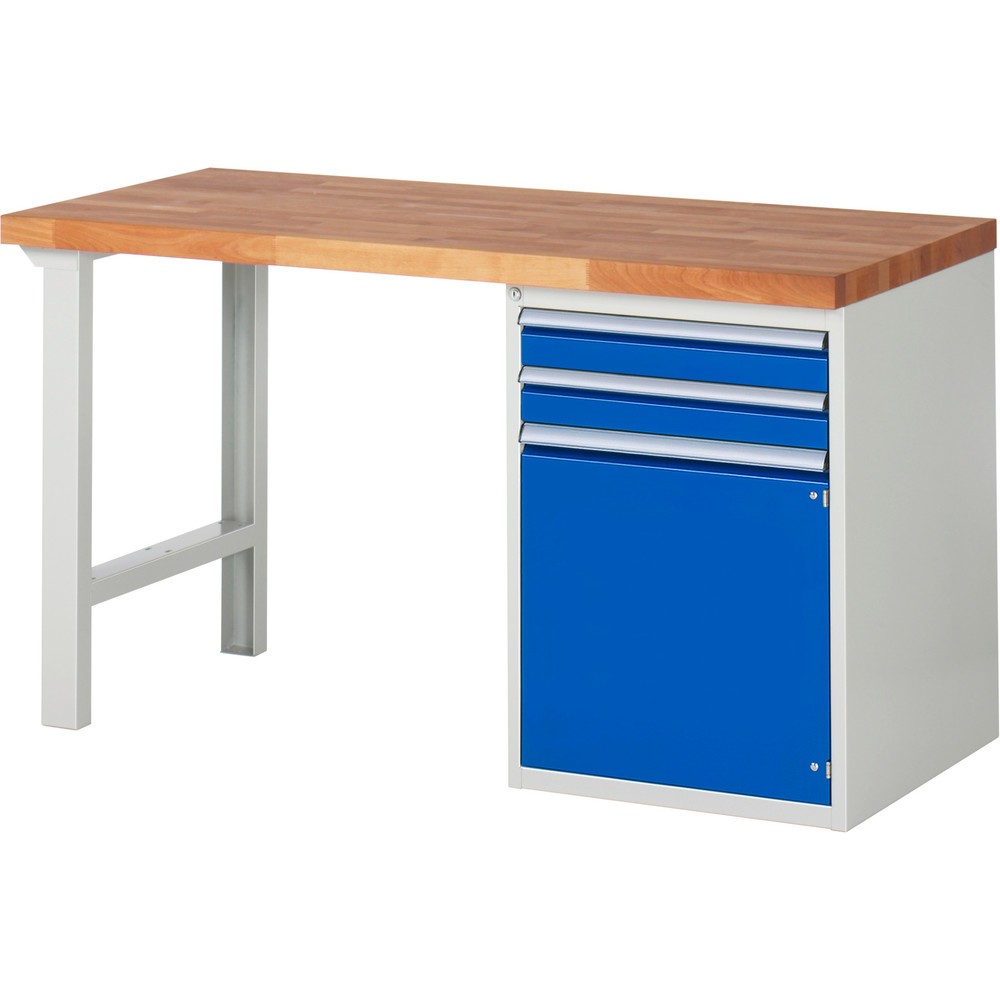 Illustration du produit: RAU Établi série 7000, 1 caisson, HxlxP 840 x 1 500 x 700 mm, 2 tiroirs extractible à 90 %, 1 porte battante, 1 tablette