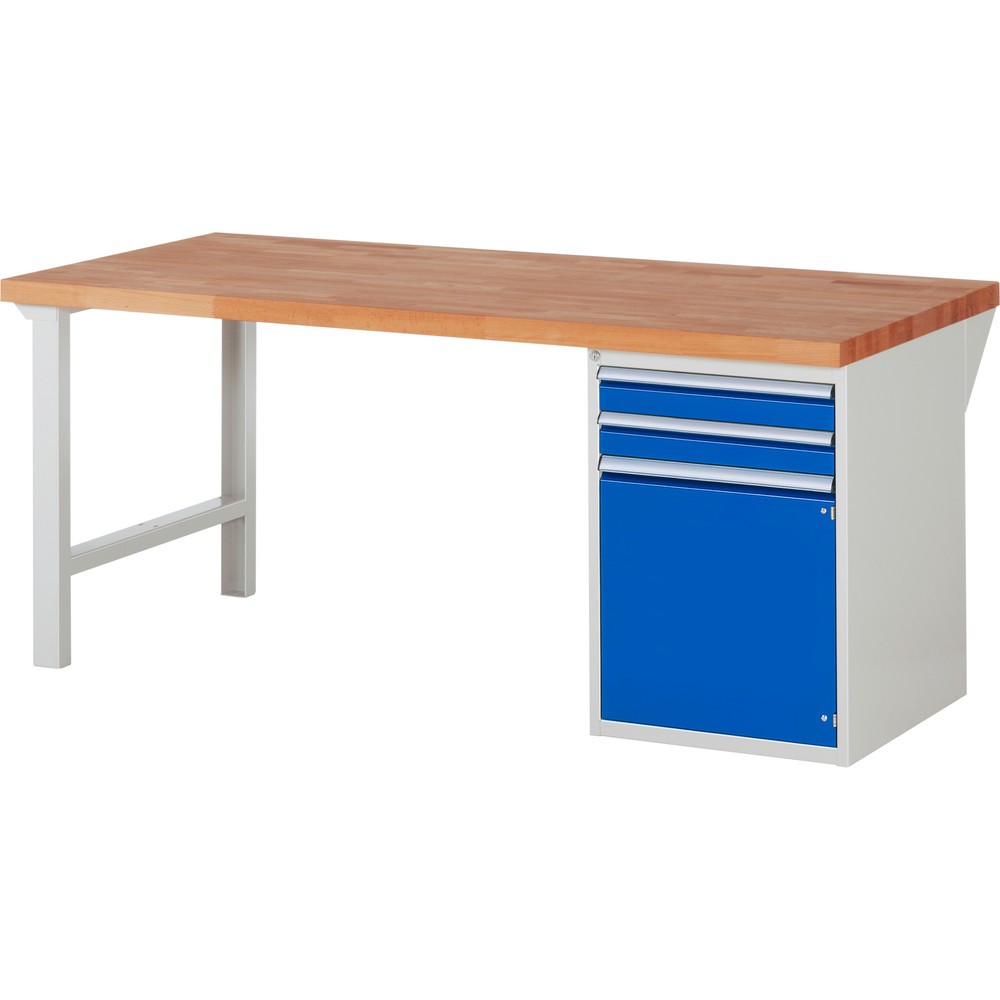 Illustration du produit: RAU Établi série 7000, 1 caisson, HxlxP 840 x 2 000 x 900 mm, 2 tiroirs extractible à 100 %, 1 porte battante, 1 tablette