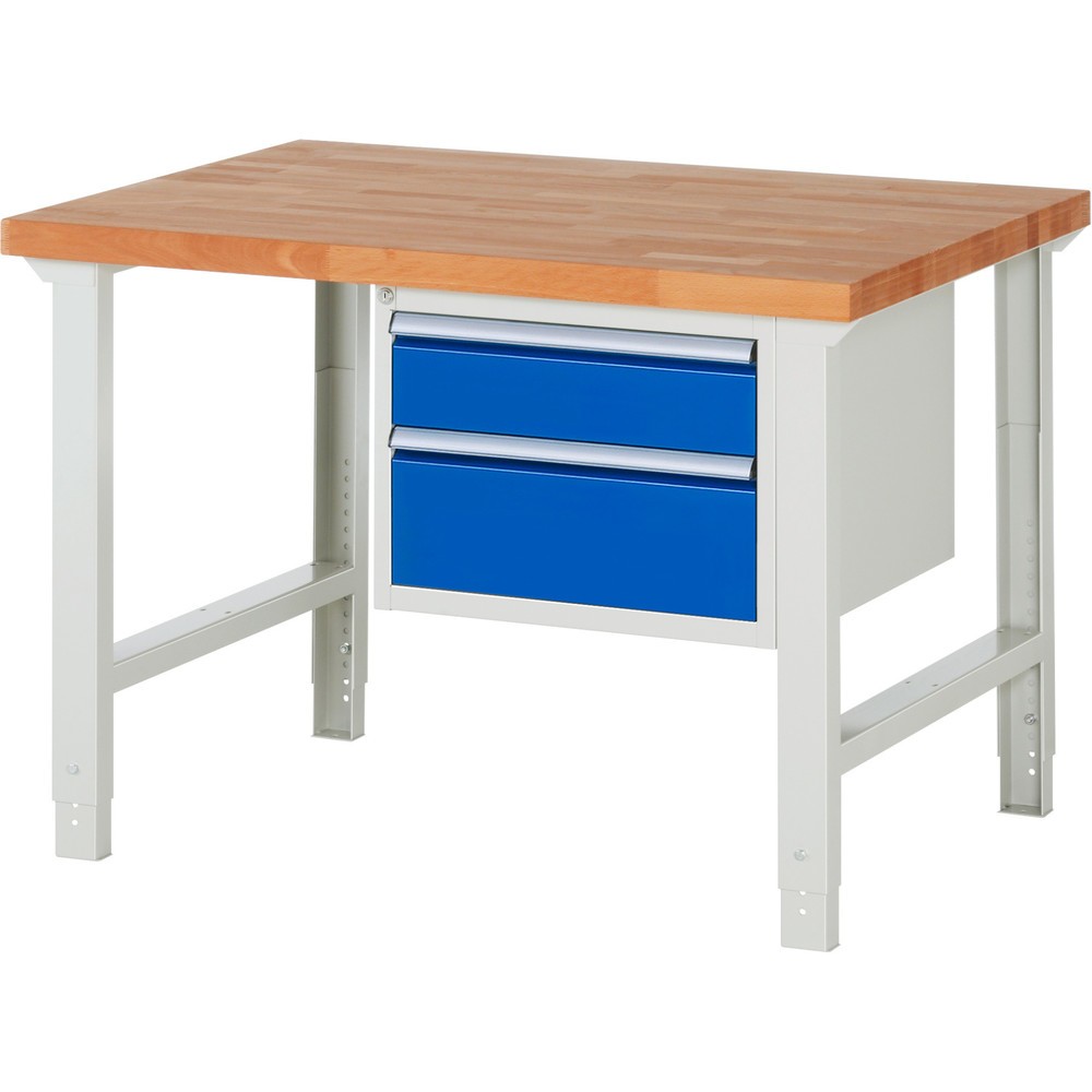 N° de l'image du produit 1 : RAU Établi série 7000, 1 caisson, HxlxP 790-1 140 x 1 250 x 900 mm, 2 tiroirs extractibles à 100 % 1 x 150, 1 x 210 mm
