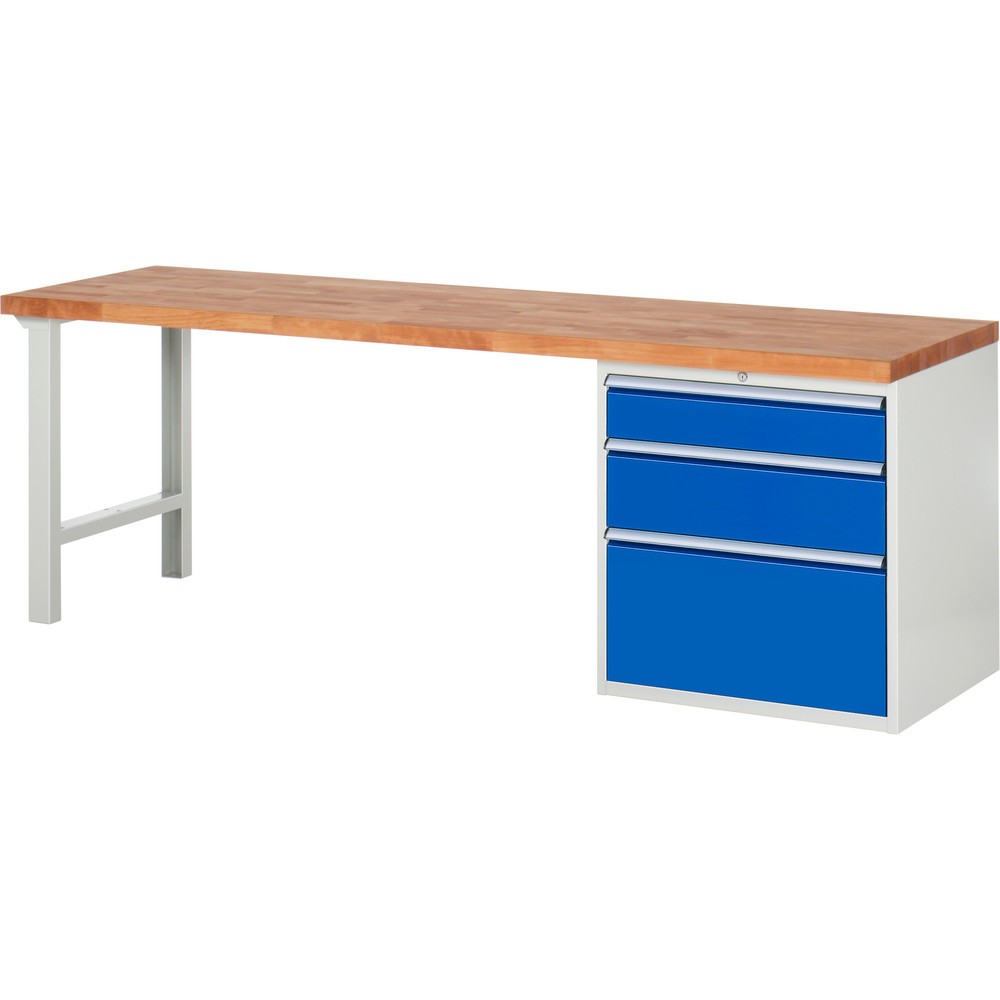 Produktabbildung Nr. 1: RAU Établi série 7000, 1 caisson, HxlxP 840 x 2 500 x 700 mm, 3 tiroirs extractibles à 90% 1 x 150, 1 x 210, 1 x 360 mm, capacité de charge des tiroirs 100 kg