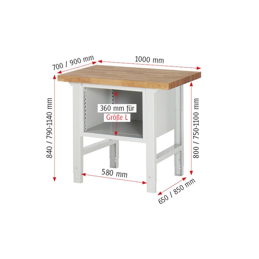 Produktabbildung Nr. 5: RAU Établi série 7000, 1 caisson, HxlxP 840 x 1 000 x 700 mm, 2 tiroirs extractibles à 90 % 1 x 150, 1 x 210 mm